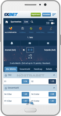 Live Wetten in der mobilen App von 1xBet für Android