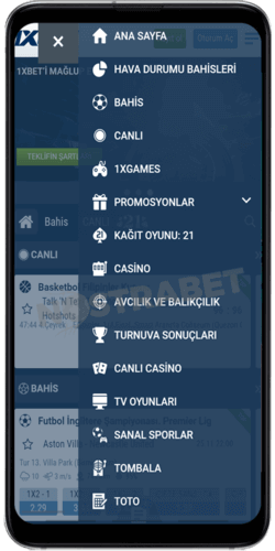 1xbet android uygulaması menu