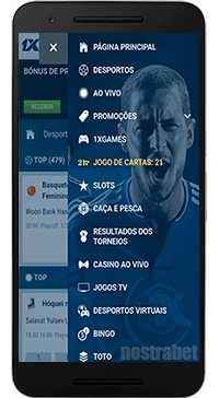 1xbet menu móvel celular Android