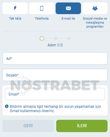 1xBet'te Kayıt