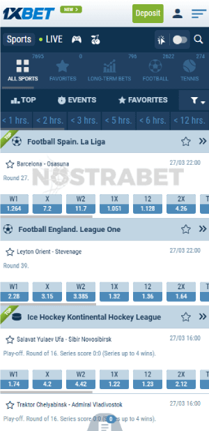 1xbet sports betting section