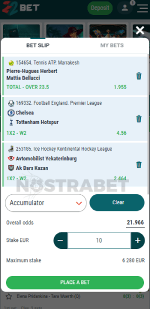 22bet bet slip