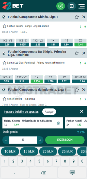 22bet faça uma aposta