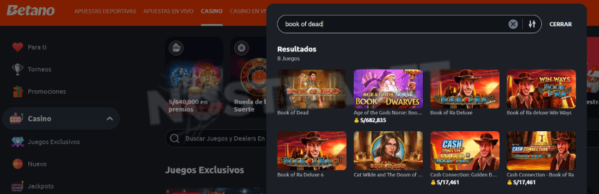 Juego Book of Dead de Betano Casino