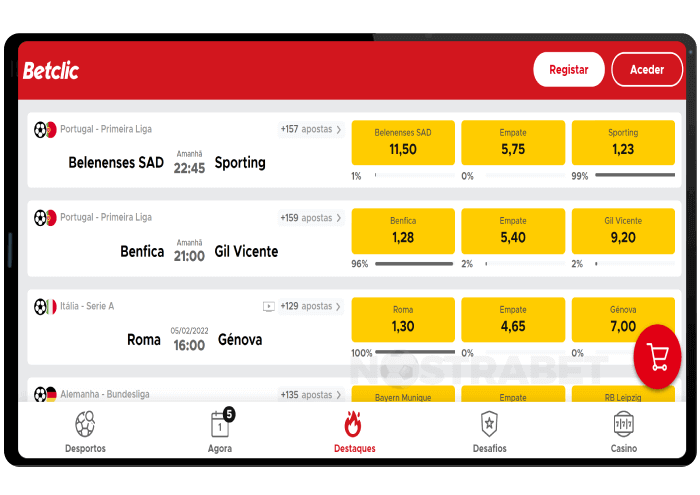 visualização do site móvel betclic