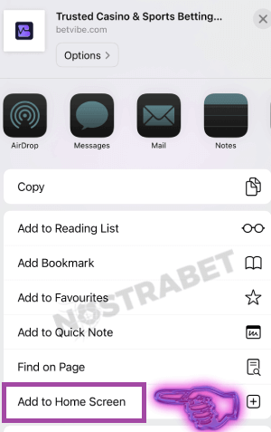 betvibe add to home screen for ios