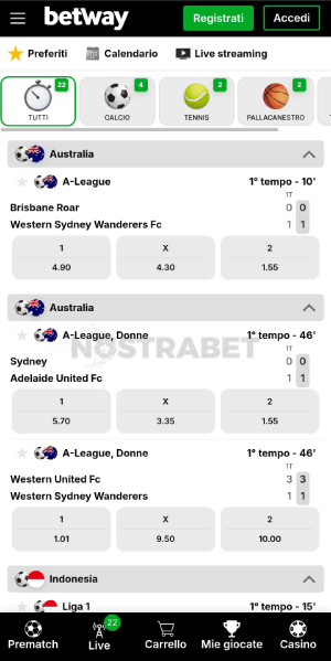 betway sport in diretta