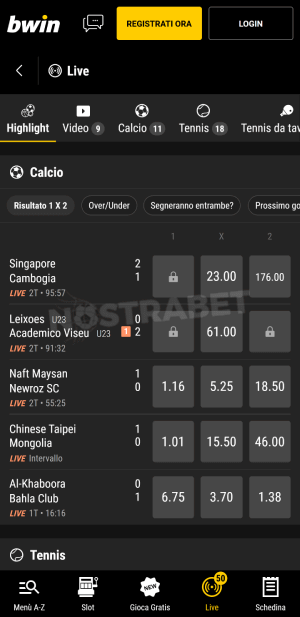 Bwin scommesse live