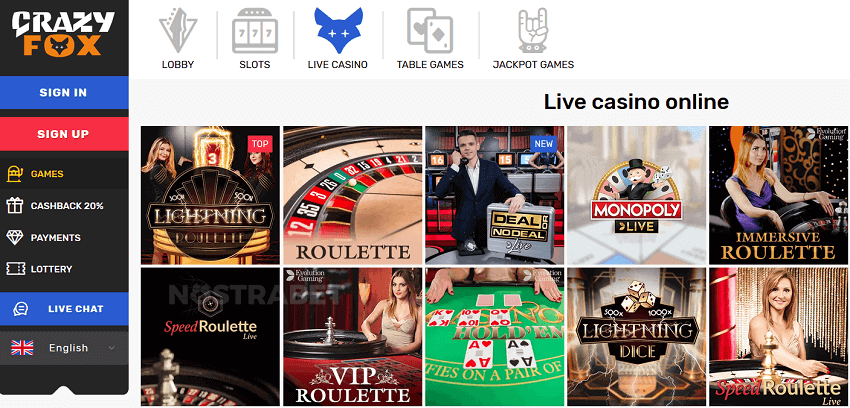 Crazy Fox live casino