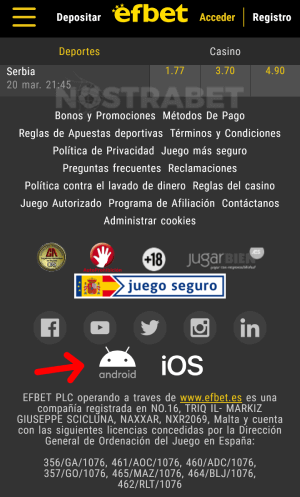 Efbet Android app descargar