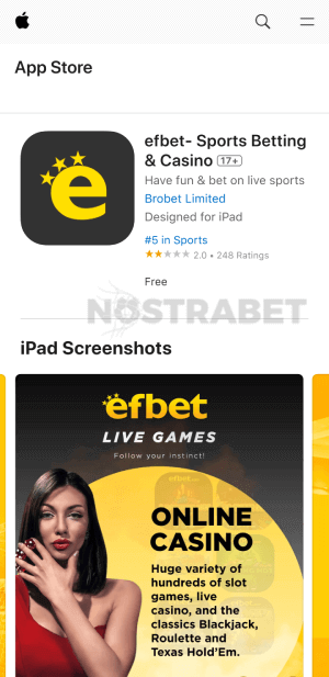 efbet App Store приложение за iOS