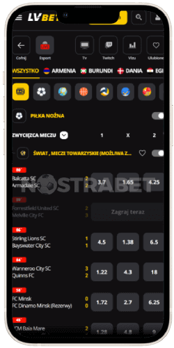 Wydarzenia na żywo w aplikacji lvbet ios