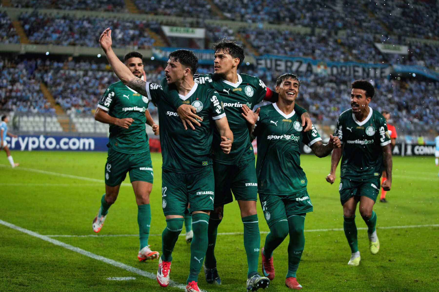 Jogadores do Palmeiras comemoram gol marcado