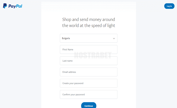регистрационна форма на paypal