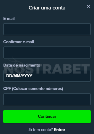 Formulário de registro em Stake
