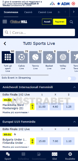 william hill sport in diretta