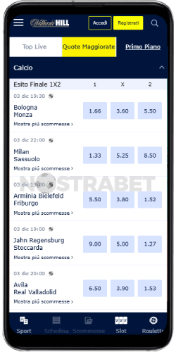 Versione mobile di William Hill