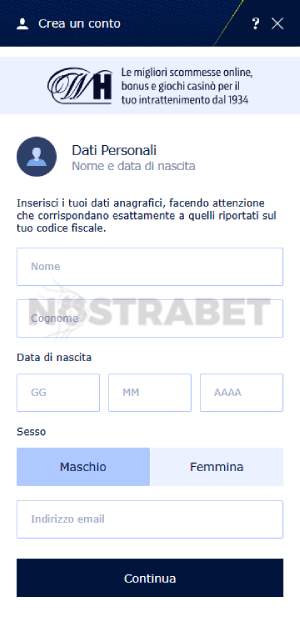 registrazione william hill